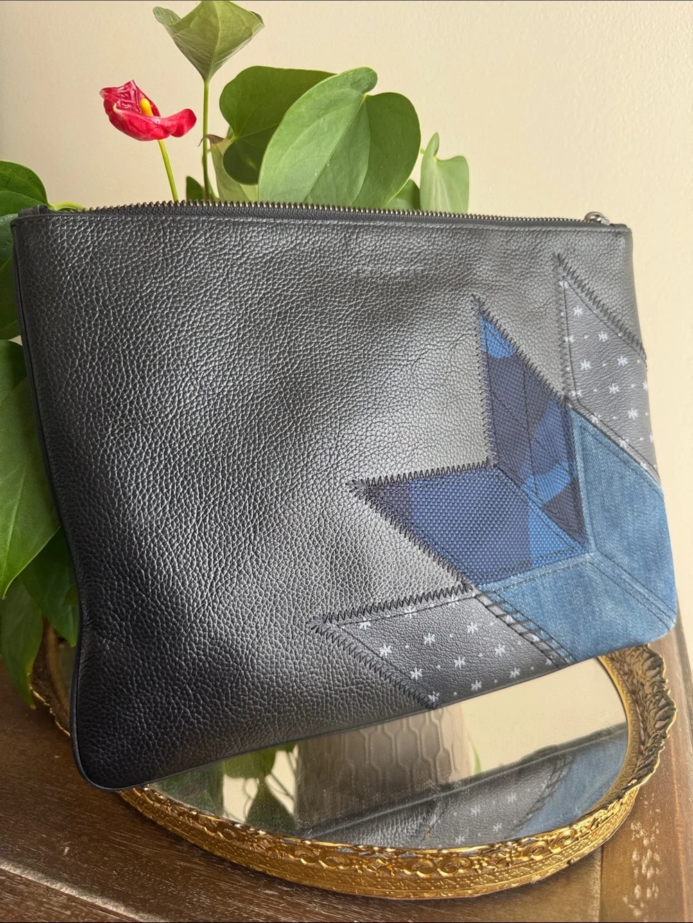 Coach Denim Patchwork Black Leather Clutch Large 2018